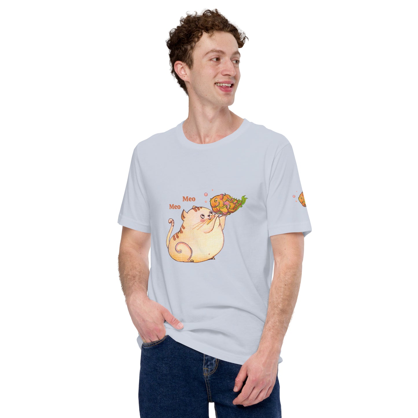 Cute Cat with Dragon Fruit Fish T-Shirt